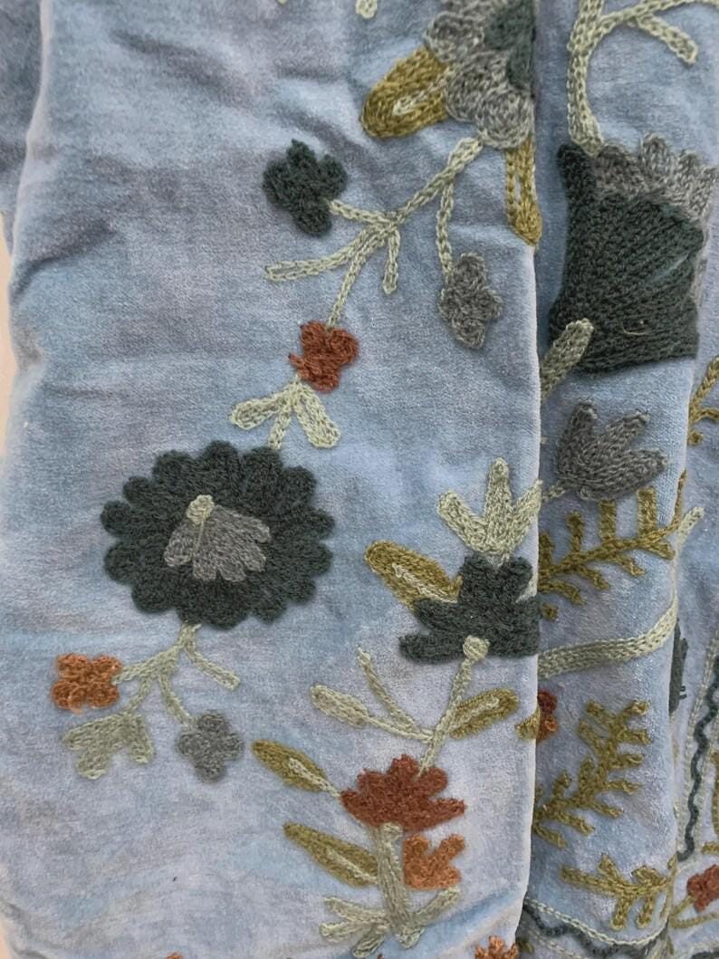 Floral Suzani Embroidered Velvet Jacket, Vintage Boho Coat Bohozani