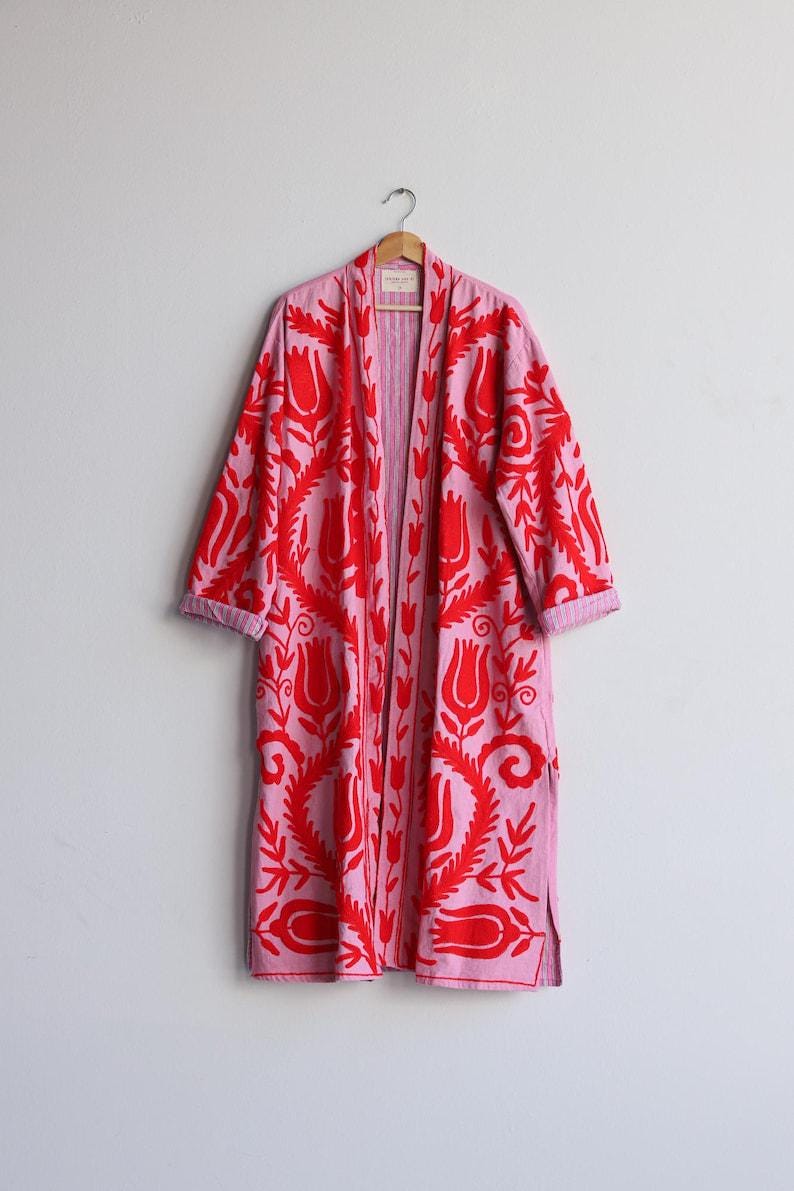 Suzani Kimono Jacket, Cotton & Silk Bohozani