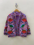Purple Cotton Velvet Suzani Embroidered Jacket | Floral Folk Art Boho Outerwear Bohozani