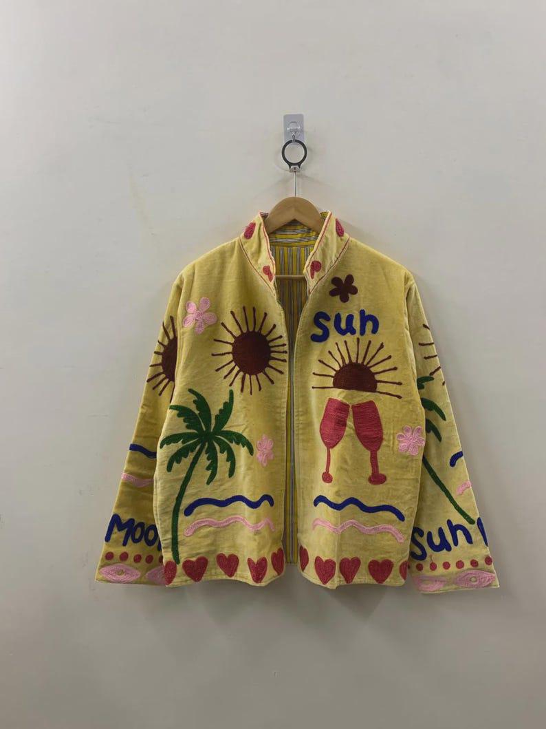 Embroidered Velvet Suzani Jacket | Bohemian Indian Coat Bohozani