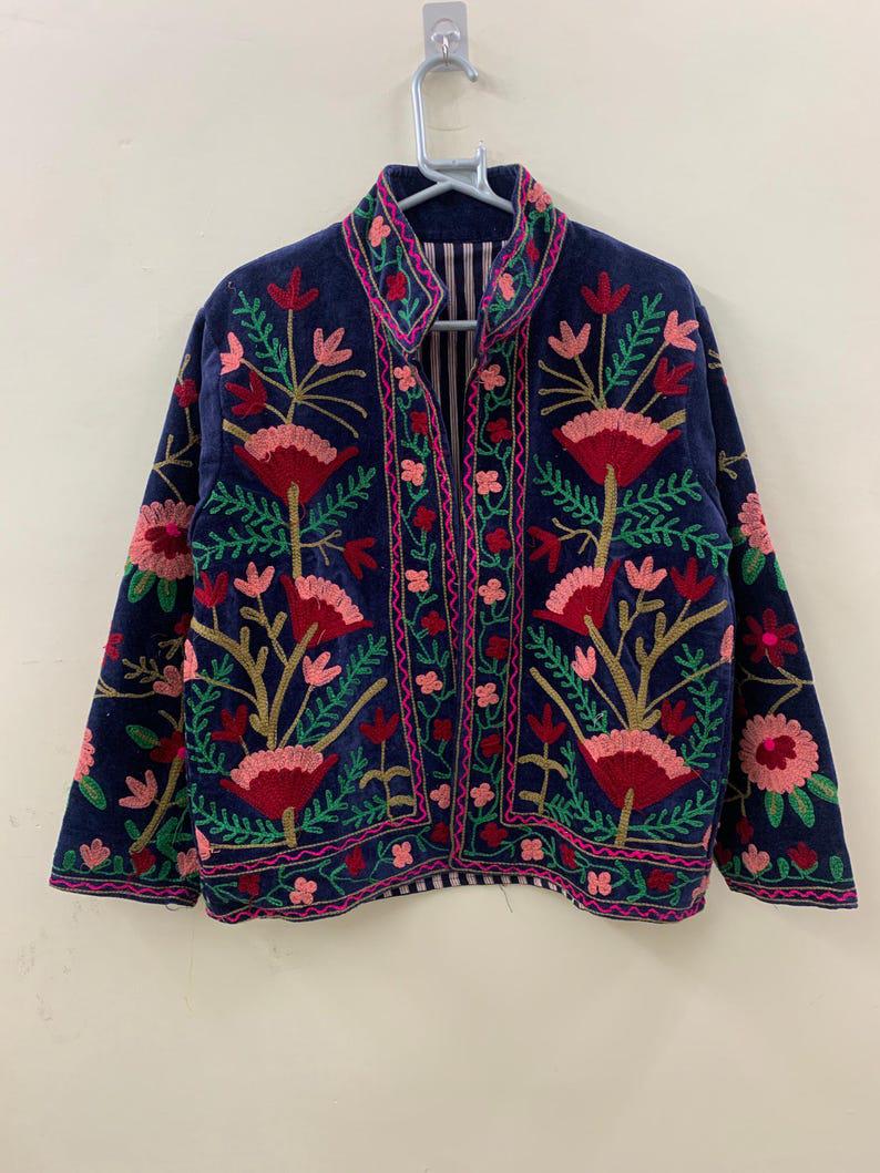 Boho Velvet Suzani Jacket | Embroidered Indian Coat Bohozani