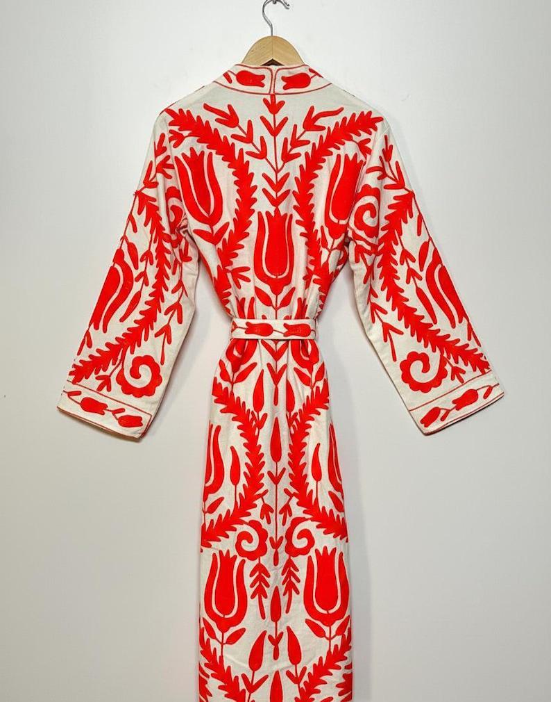 Velvet Suzani Long Kimono Robe Boho Long Jacket Bohozani