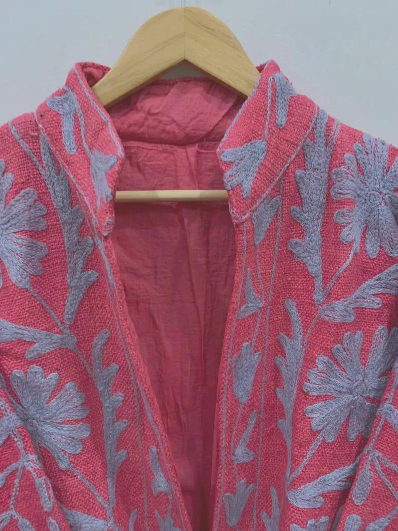 Embroidered Cotton Velvet Suzani Jacket | Boho Floral Ethnic Coat Bohozani