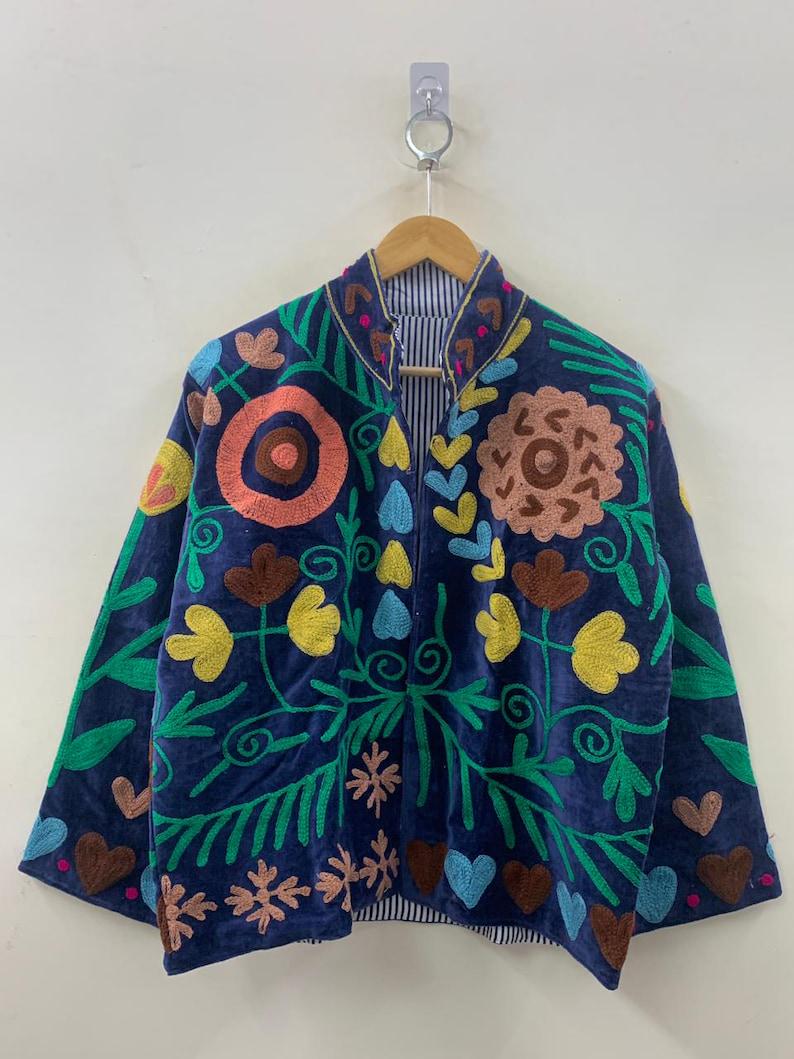 Bohemian Velvet Suzani Jacket – Handcrafted Floral Embroidered Ethnic Coat Bohozani