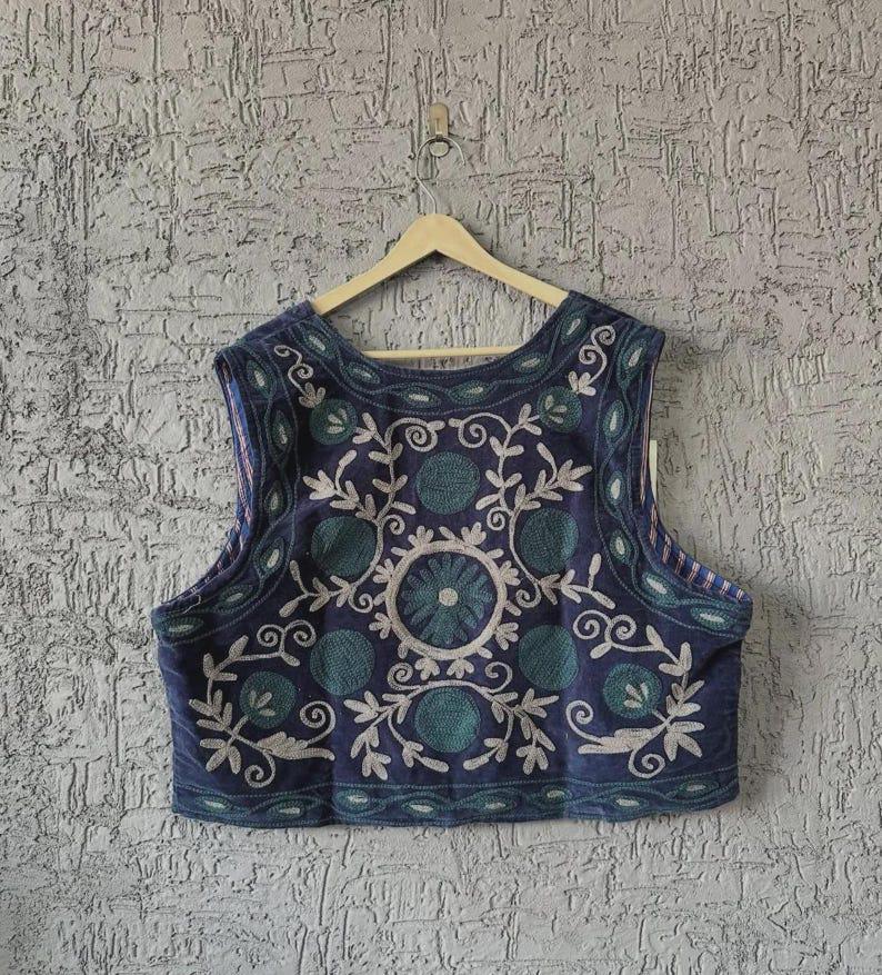 Handmade Suzani Velvet Vest | Embroidered Boho Jacket, Cotton Lined Ethnic Wear Bohozani