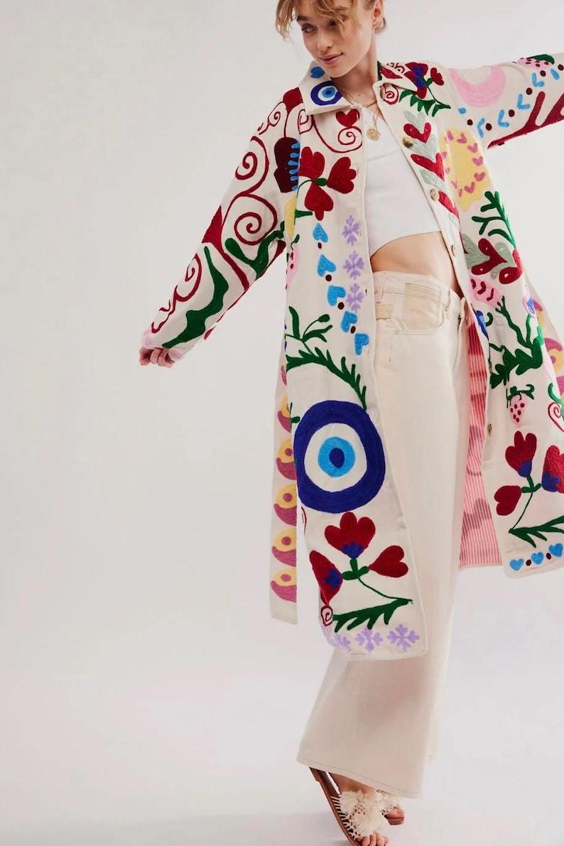 WHITE velvet with MULTI COLOR embroidery Bohozani