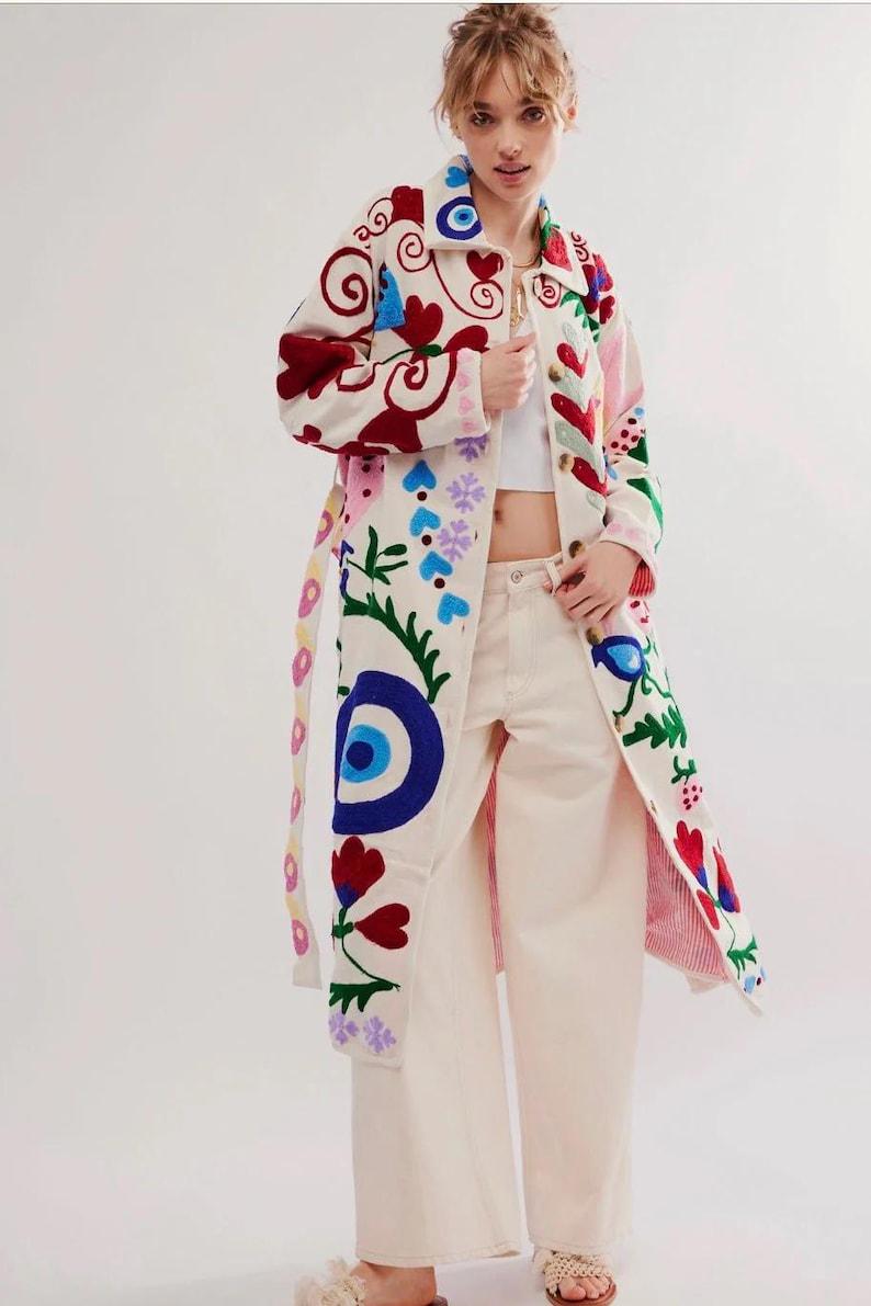 WHITE velvet with MULTI COLOR embroidery Bohozani