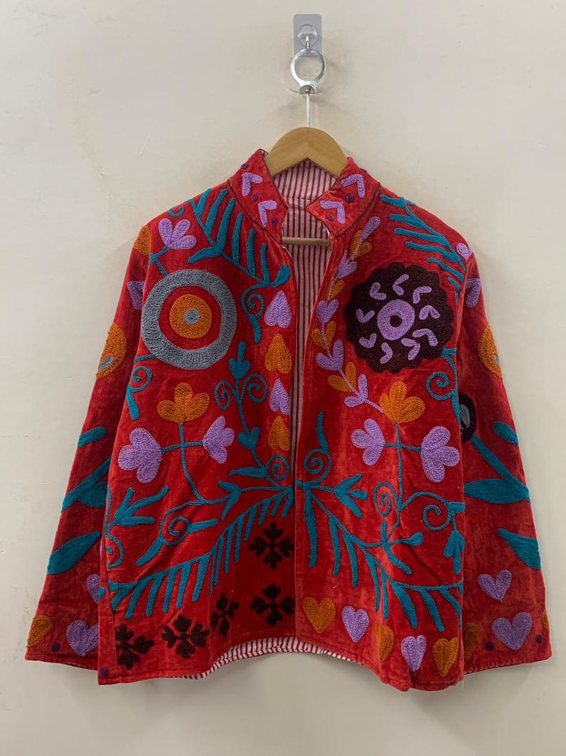 Handcrafted Velvet Suzani Jacket – Vintage Inspired Embroidered Statement Coat Bohozani