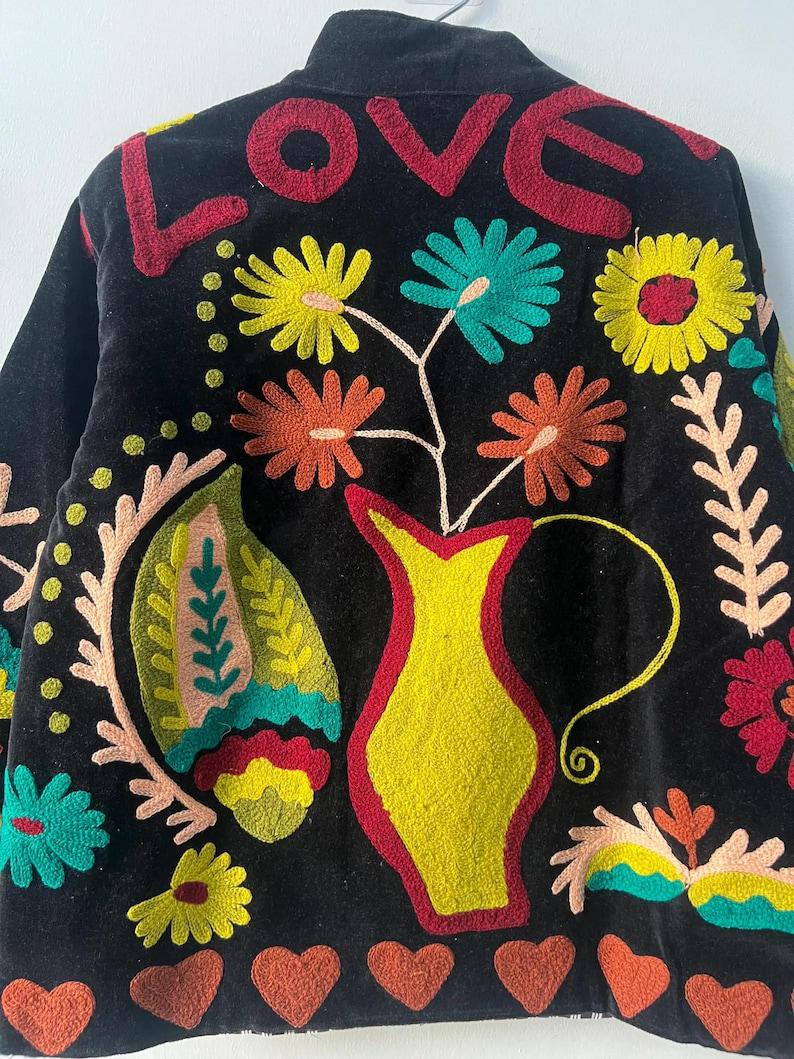 Handmade Velvet Suzani Jacket | Embroidered Boho Coat Bohozani