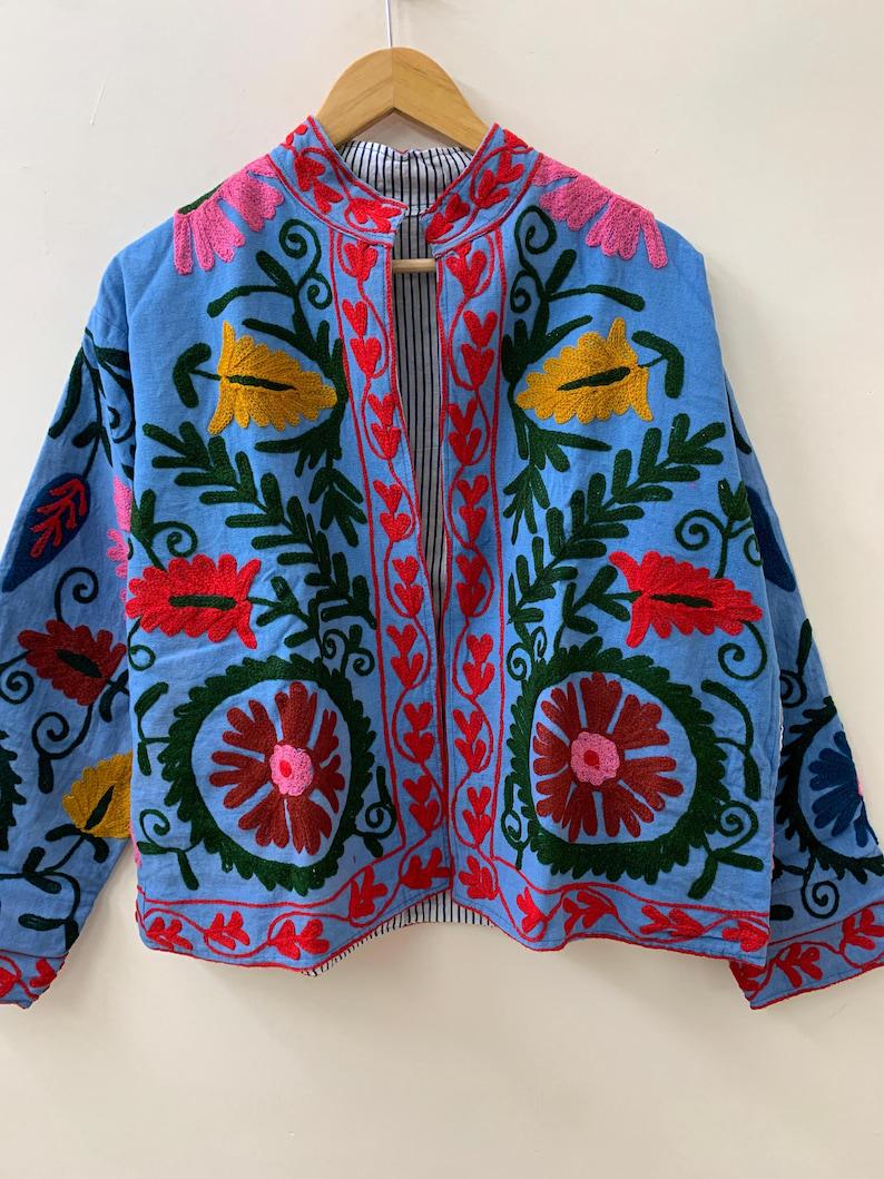 Embroidered Cotton Suzani Jacket | Boho Uzbek Kimono Coat, Festival Wear Bohozani