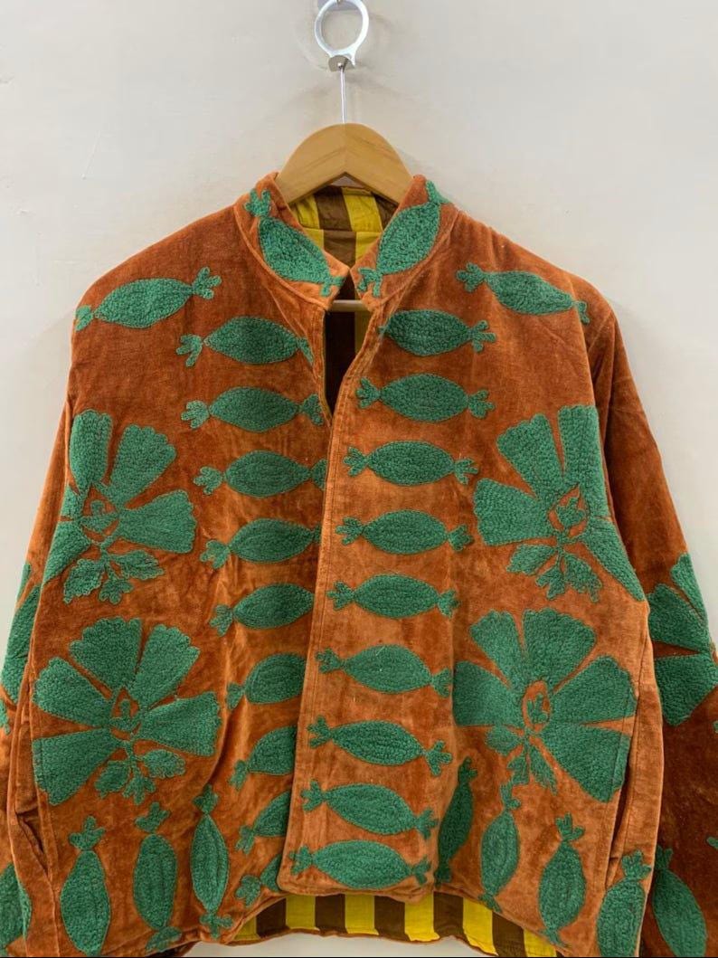 Handmade Velvet Suzani Embroidered Coat | Cropped Boho Ethnic Jacket Bohozani