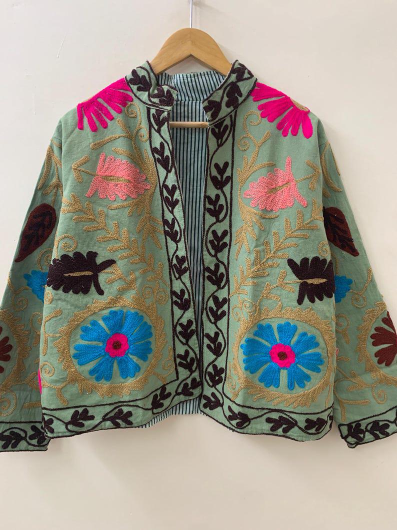 Velvet Suzani Embroidered Jacket | Short Boho Festival Coat, Ethnic Outerwear Bohozani