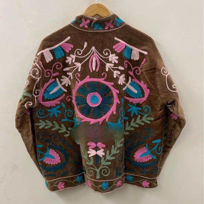 Handmade Suzani Velvet Cropped Jacket | Embroidered Floral Bohemian Coat |Gift For Her Bohozani