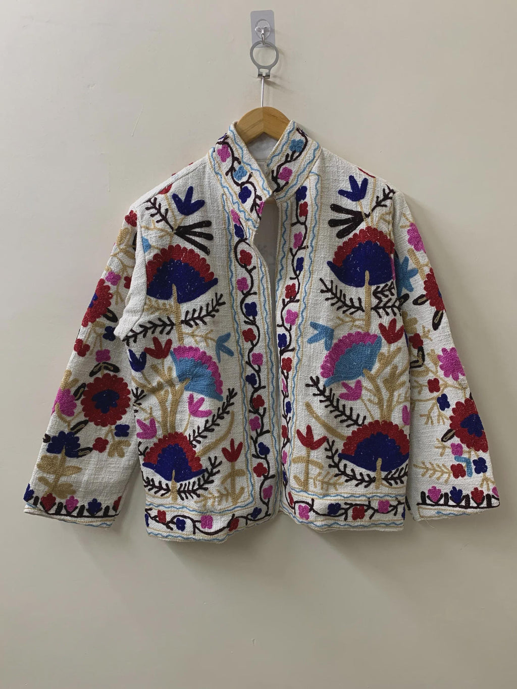 Velvet Suzani Jacket: Embroidered Floral Design, Silk Lined Bohozani