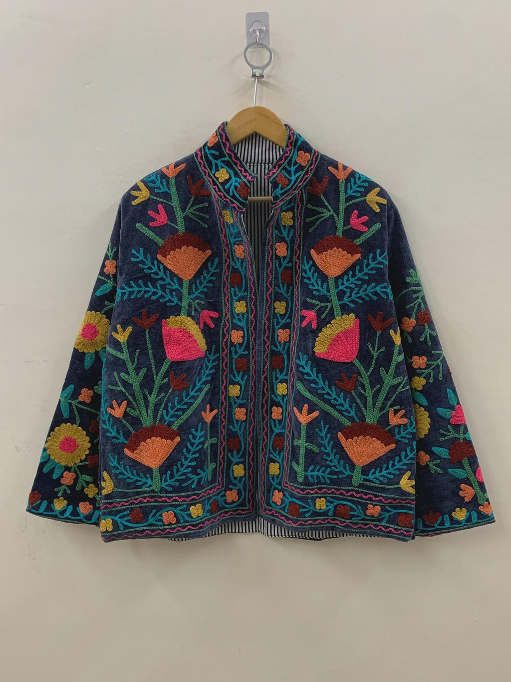 Suzani Embroidered Velvet Jacket | Short Bohemian Festival Coat, Ethnic Outerwear Bohozani