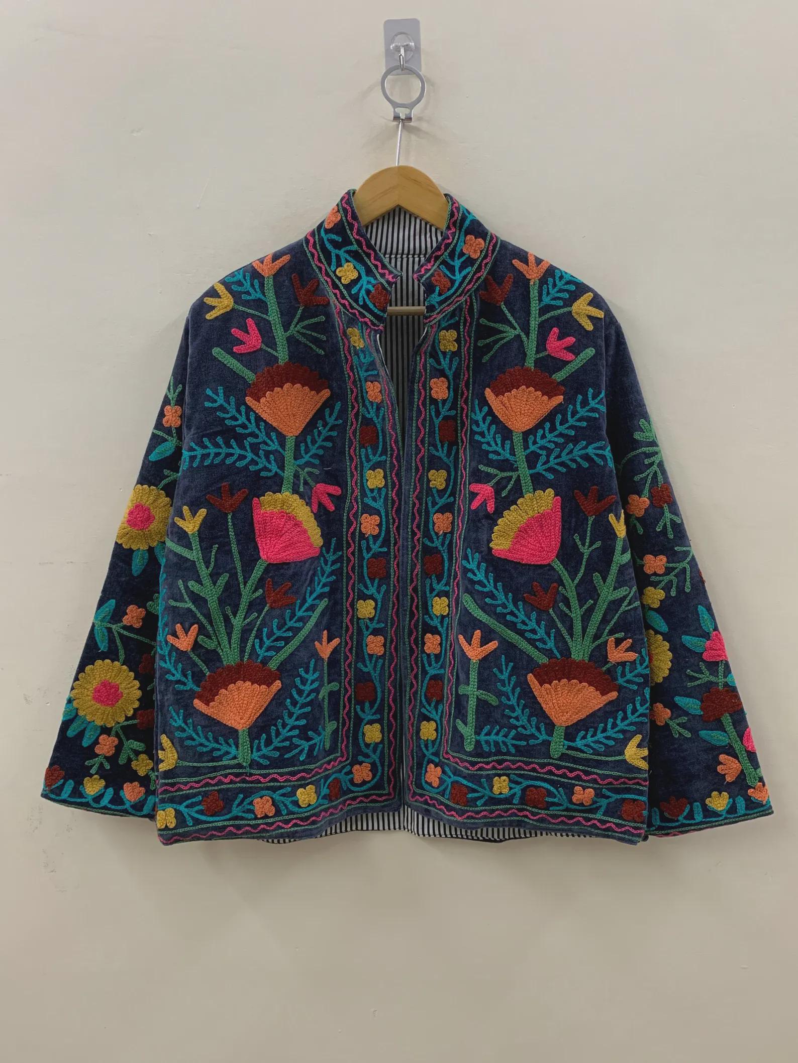 Suzani Embroidered Velvet Jacket | Short Bohemian Festival Coat, Ethnic Outerwear Bohozani