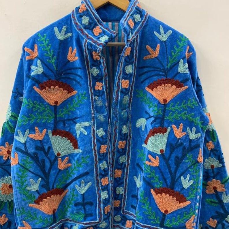 Hand-Embroidered Suzani Velvet Jacket | Cropped Floral Ethnic Outerwear Bohozani