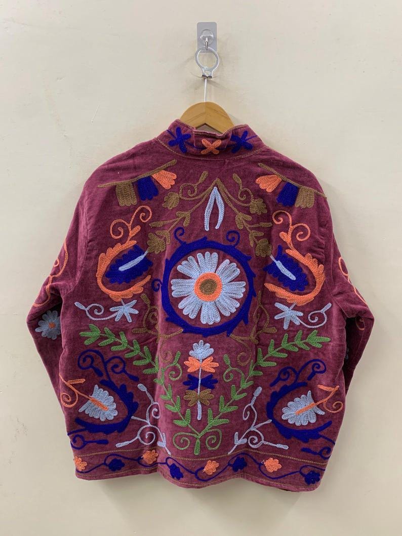 Unique Handmade Floral Velvet Suzani Embroidered Jacket Bohozani