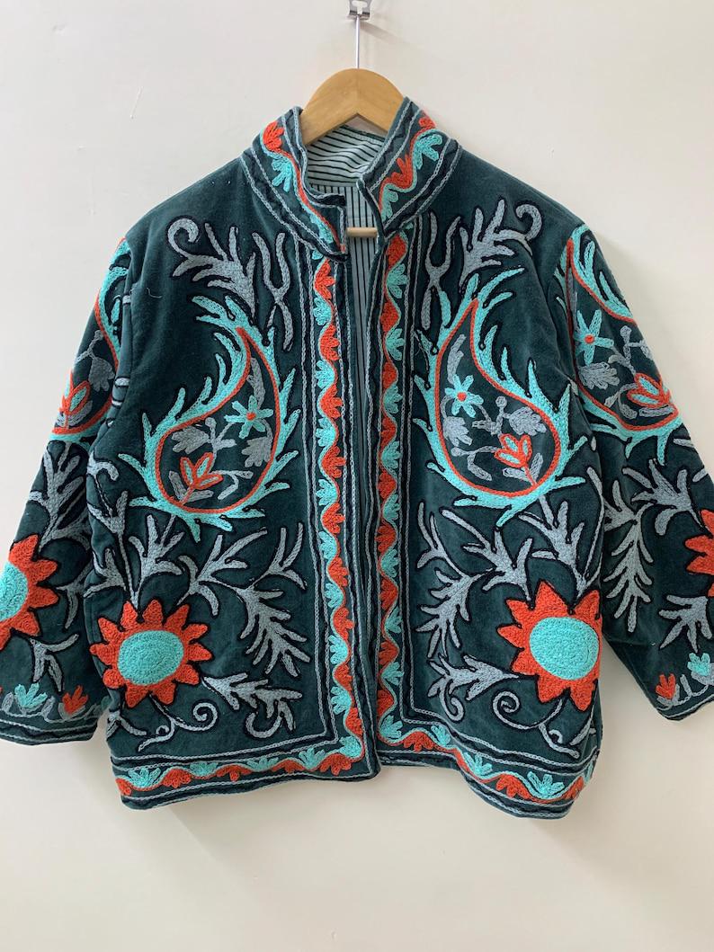 Vintage Velvet Suzani Jacket | Embroidered Floral Uzbek Coat, Boho Festival Outerwear Bohozani