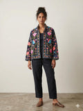 Coachella Festival Style Girl Jean Jacket, The Back is Decorated with Embroidered Rose Flower Patterns Bohozani