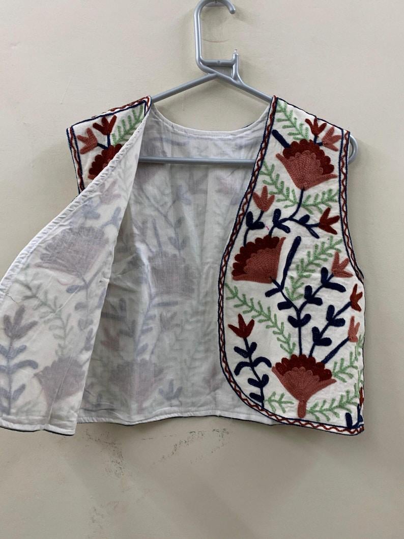 Suzani Embroidered Velvet Vest: Boho Floral Waistcoat, Cotton Lined Jacket Bohozani