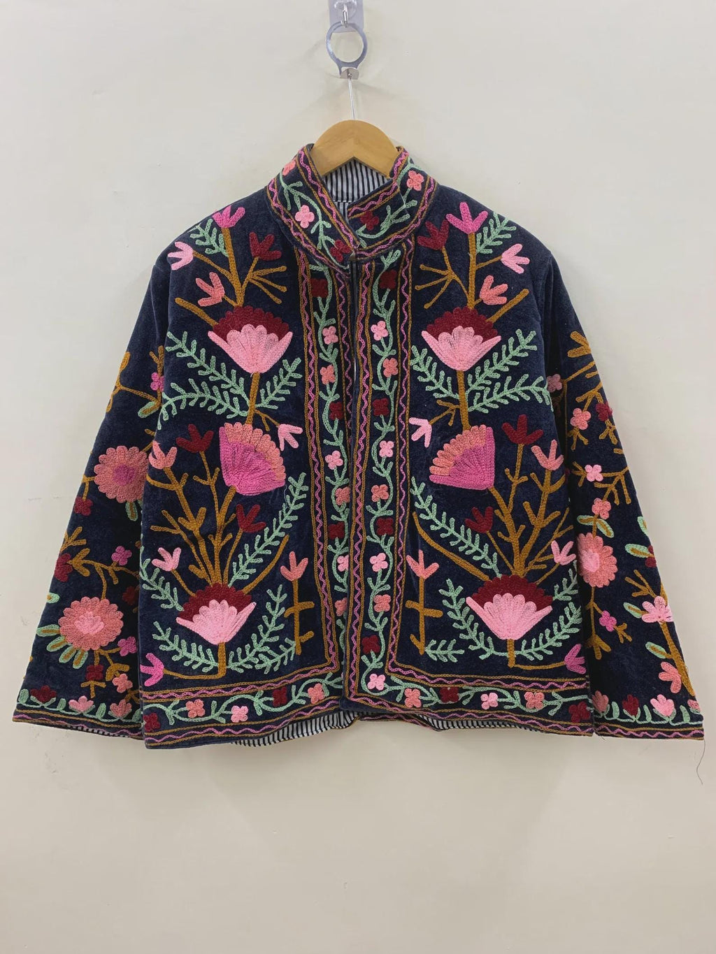 Handmade Suzani Embroidered Cotton Jacket, Boho Kimono Robe Bohozani