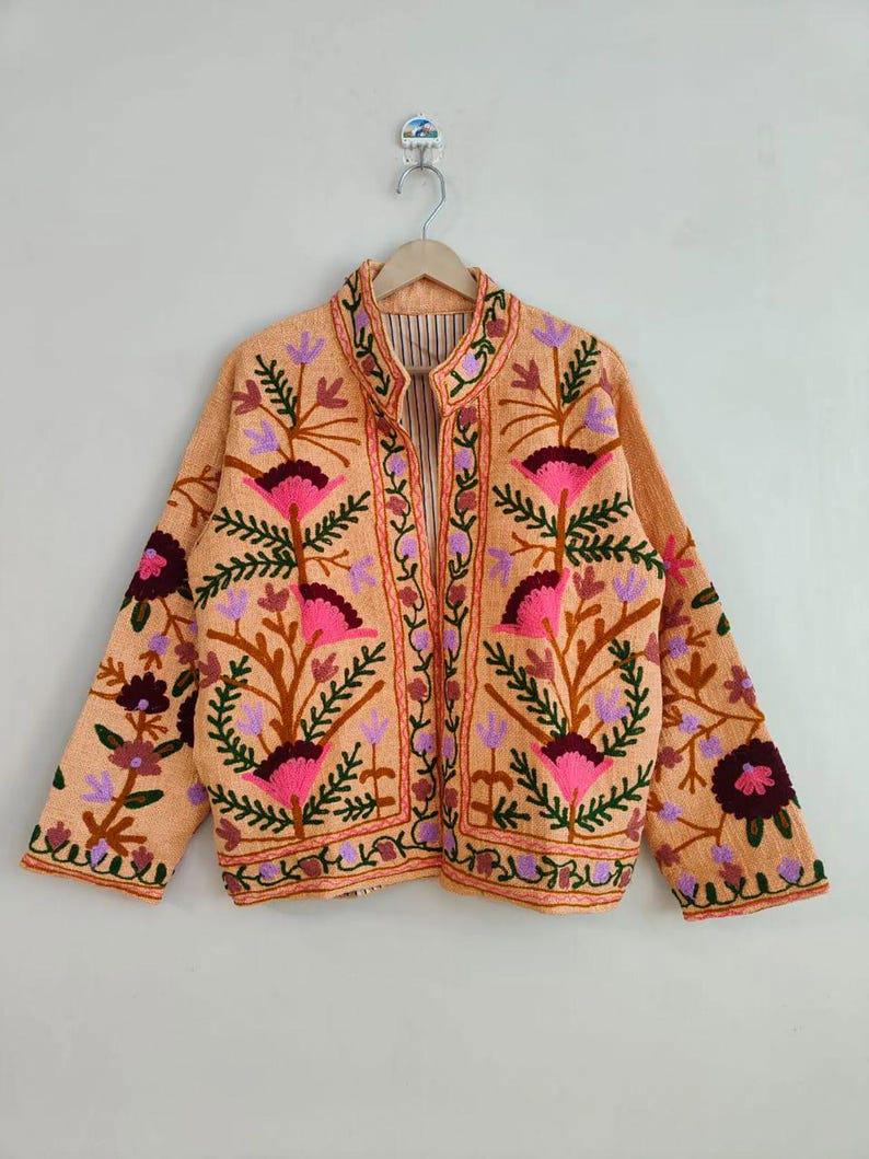 Handmade Cotton Suzani Jacket | Floral Embroidered Boho Statement Coat Bohozani