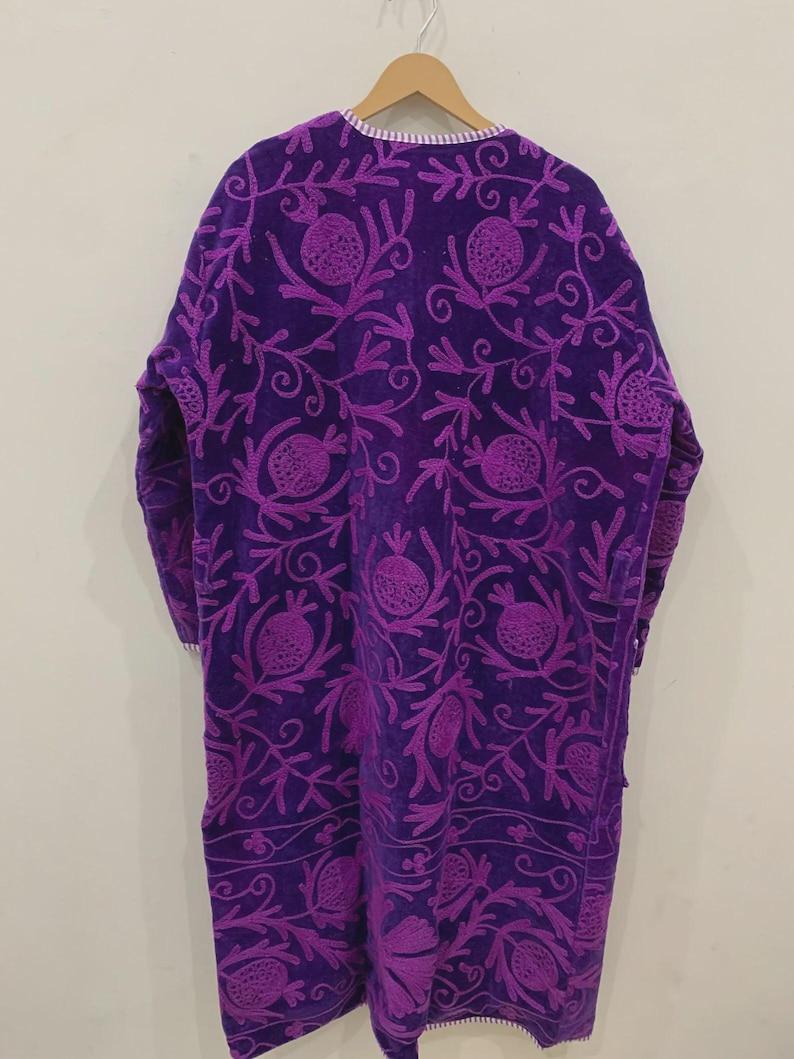 Hand-Embroidered Velvet Suzani Kimono Robe | Boho Floral Uzbek Duster Jacket Bohozani