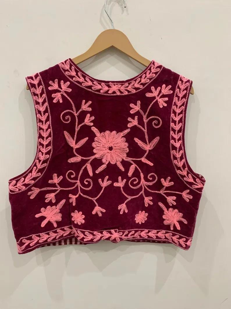 Handmade Suzani Velvet Vest | Floral Embroidered Boho Ethnic Jacket Bohozani