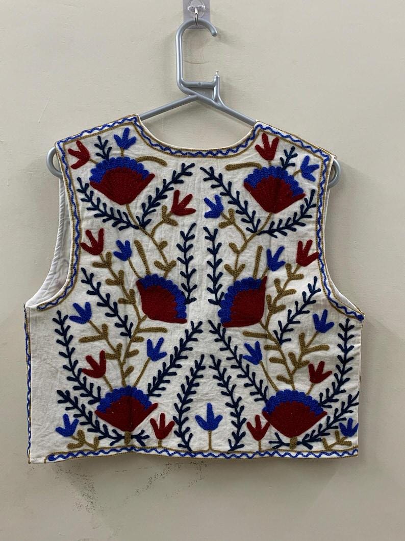 Handmade Suzani Velvet Vest | Floral Embroidery, Boho Layering Jacket Bohozani