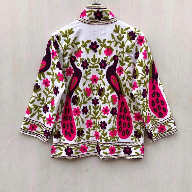 Embroidered Velvet Suzani Jacket | Peacock Floral Ethnic Outerwear, Festival Wear Bohozani