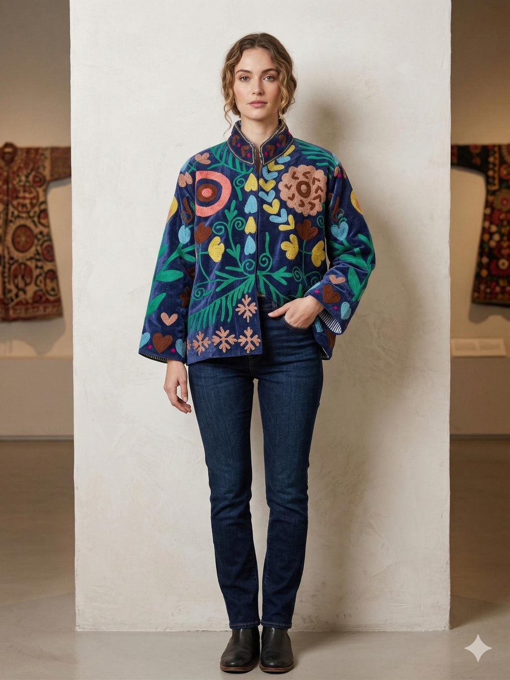 Velvet Suzani Jacket – Hand-Embroidered Boho Ethnic Kimono Outerwear Bohozani