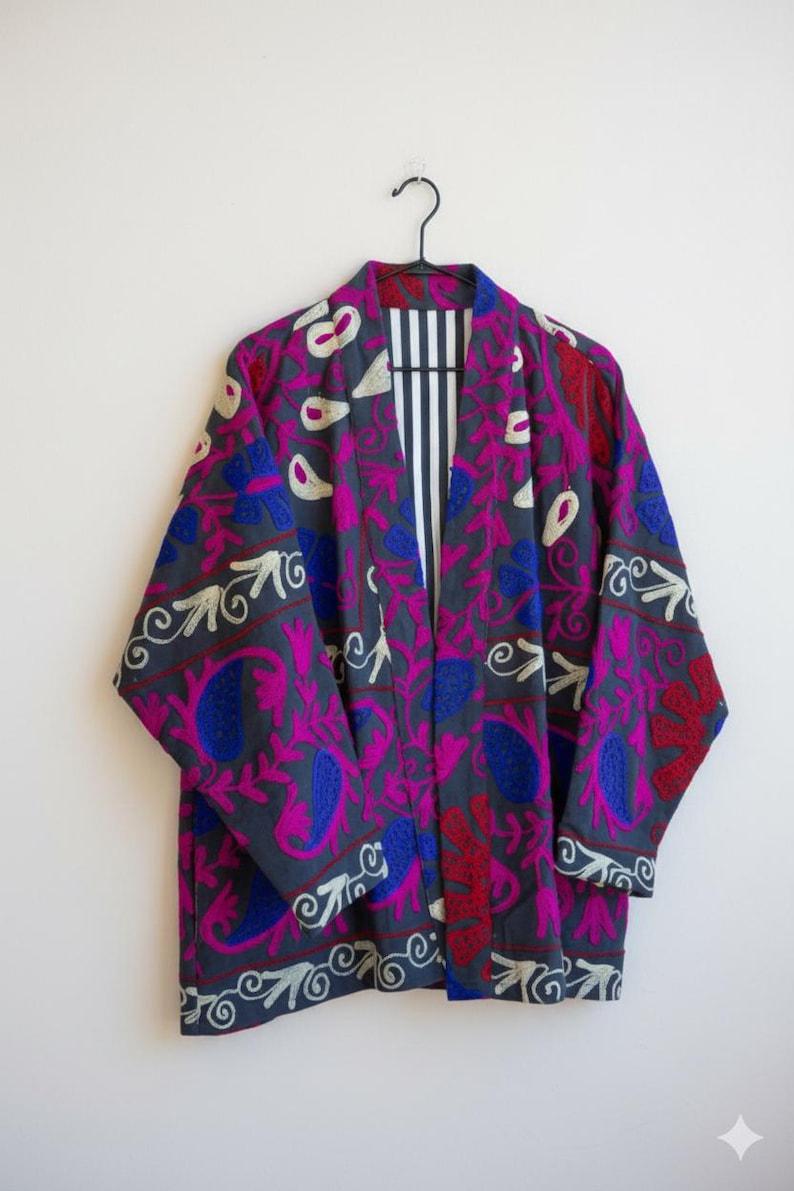 Floral Embroidered Japanese Kimono Jacket | Lightweight Bohemian Beach Coverup | Gift For Her Bohozani