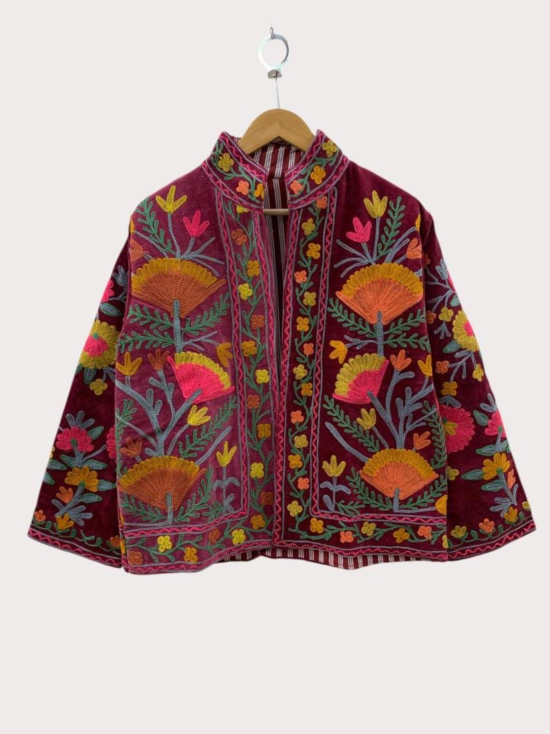 Black Velvet Suzani Embroidered Kimono Jacket | Boho Outerwear Bohozani