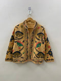 Yellow Embroidered Suzani Jacket, Floral Boho TNT Cotton Blend Coat, Gift For Her Bohozani