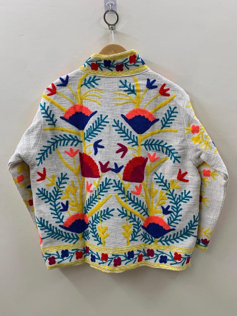 Chic Embroidered Suzani TNT Jacket | Floral Boho Cotton Coat | Gift For Her Bohozani