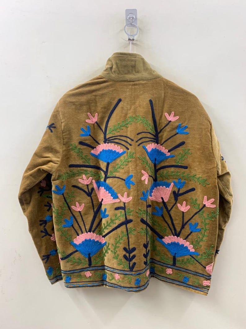 Floral Embroidered Velvet Suzani Jacket – Vintage-Inspired Artisan Coat-Gift For Her Bohozani