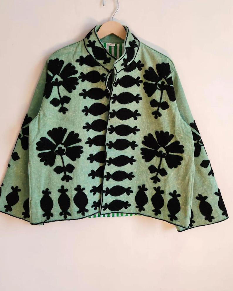 Handmade Velvet Suzani Kimono Jacket | Floral Embroidered Boho Coat Bohozani