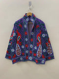 Purple Velvet Suzani Embroidered Jacket | Peacock Floral Coat Bohozani