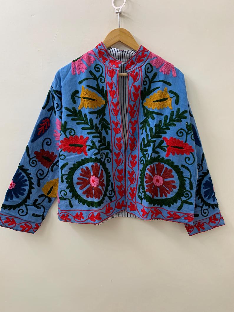Embroidered Cotton Suzani Jacket | Boho Uzbek Kimono Coat, Festival Wear Bohozani