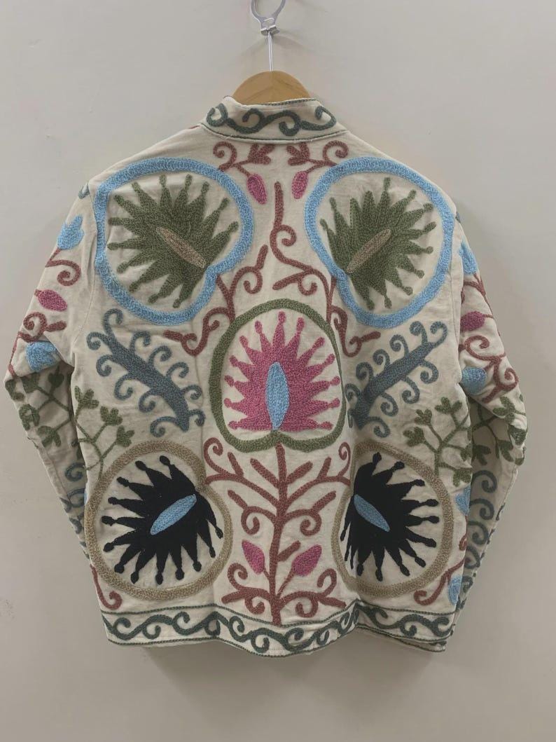 Hand-Embroidered Suzani Velvet Cropped Jacket | Boho Floral Ethnic Outerwear Bohozani