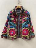 Handmade Suzani Velvet Jacket, Embroidered Floral Coat Bohozani
