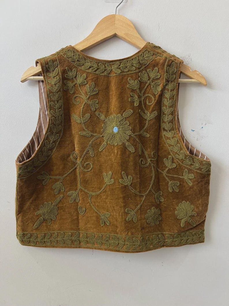 Handmade Suzani Velvet Vest | Boho Floral Embroidery Waistcoat, Ethnic Gilet Bohozani