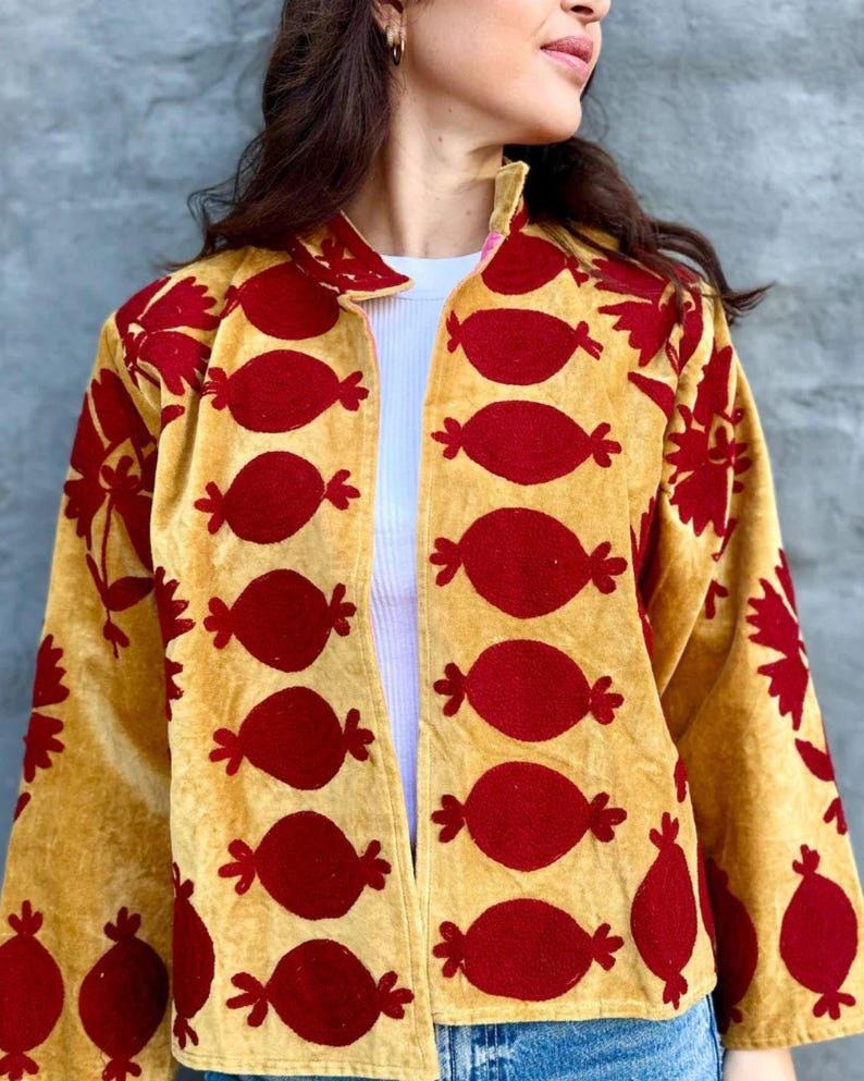 Velvet Suzani Jacket | Embroidered Uzbek Boho Duster Bohozani