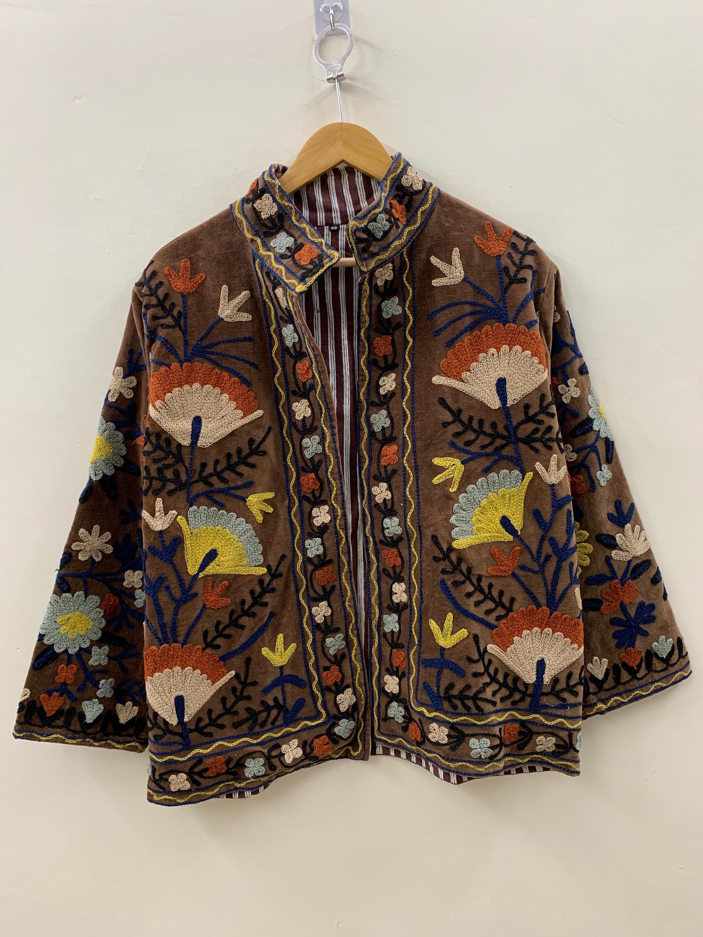 Suzani Embroidered Velvet Jacket | Short Bohemian Festival Coat | Ethnic Kimono Outerwear Bohozani