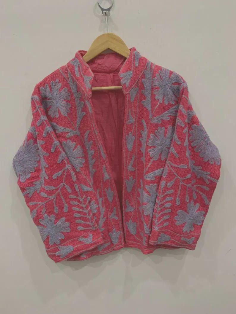 Embroidered Cotton Velvet Suzani Jacket | Boho Floral Ethnic Coat Bohozani