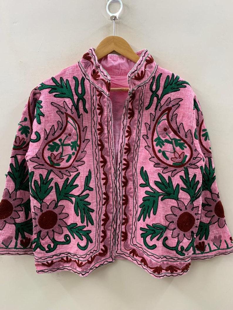 Embroidered Cotton Velvet Suzani Jacket | Floral Folk Art Boho Outerwear Bohozani