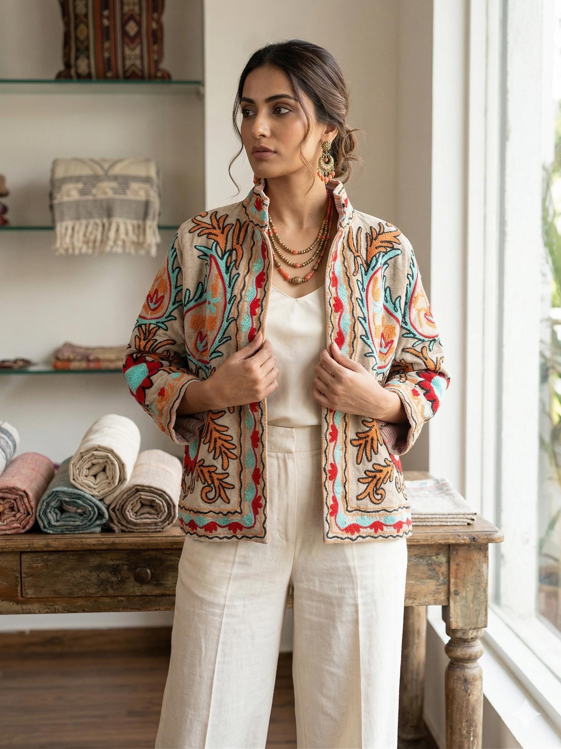 Handmade Velvet Suzani Embroidered Jacket Bohozani