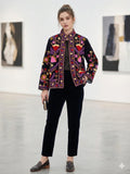 Coachella Festival Style Girl Jean Jacket, The Back is Decorated with Embroidered Rose Flower Patterns Bohozani