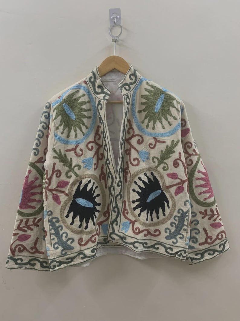 Hand-Embroidered Suzani Velvet Cropped Jacket | Boho Floral Ethnic Outerwear Bohozani